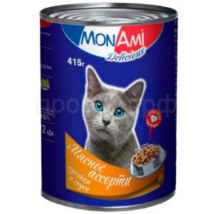 Монами конс. для кошек и котов кусочки в соусе Мясное ассорти 415г