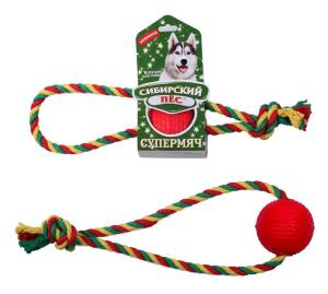 Игрушка для Собаки "Супермяч" D=65 мм На верёвке ХБ " Кольцо"