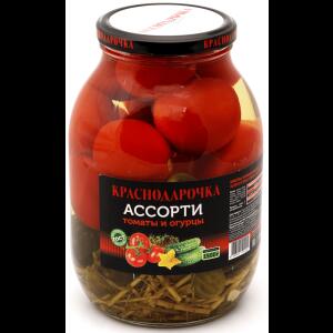 Ассорти томаты и огурцы марин. Краснодарочка ГОСТ 1500г ст/б 1*6