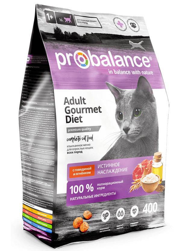 Probalance Gourmet Diet д/взр.кош. с говядиной и ягненком, 400г